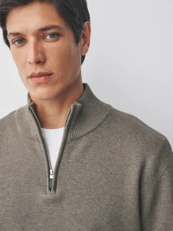 Dark Stone Plain N.Premium Regular Fit 100% Cotton Premium Quarter Zip Jumper