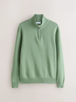 Dark Stone/Sage Green N.Premium 100% Cotton Regular Fit Premium Quarter Zip Jumpers 2 Pack