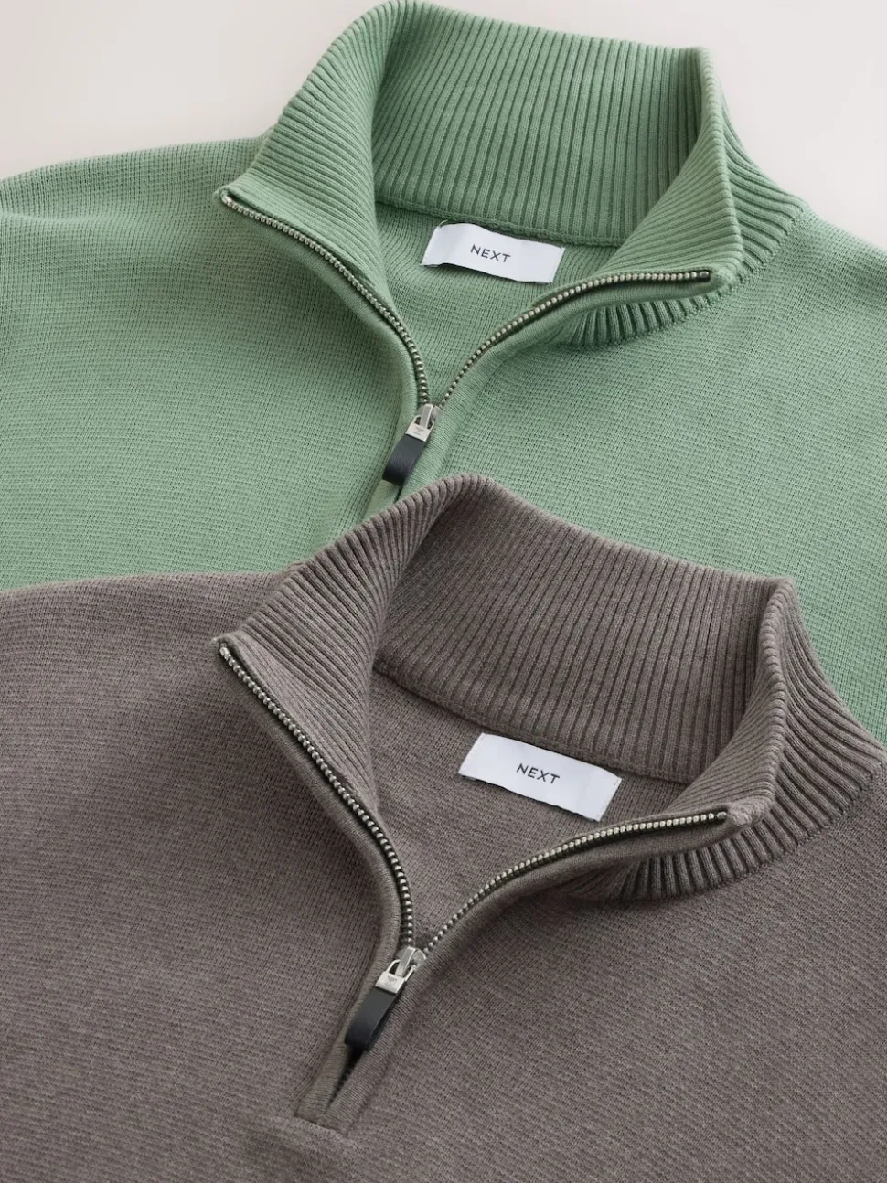 Dark Stone/Sage Green N.Premium 100% Cotton Regular Fit Premium Quarter Zip Jumpers 2 Pack