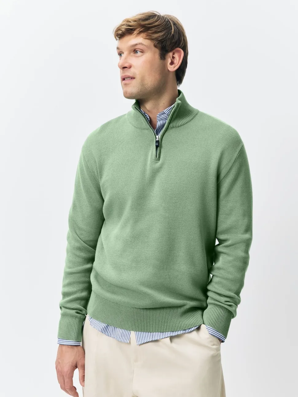 Dark Stone/Sage Green N.Premium 100% Cotton Regular Fit Premium Quarter Zip Jumpers 2 Pack