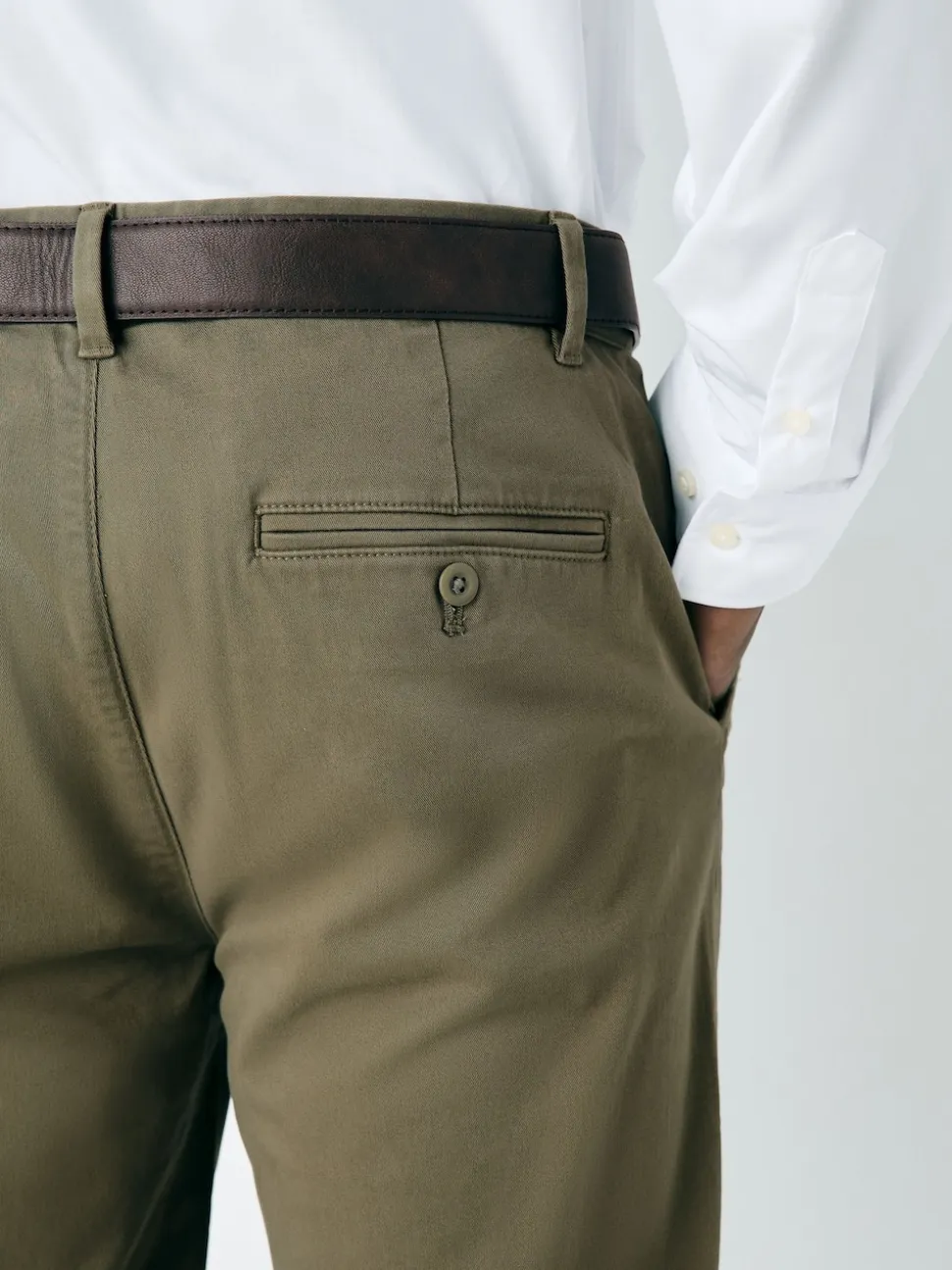 Dark Tan Straight Fit Belted Soft Touch Pleated Chino Trousers