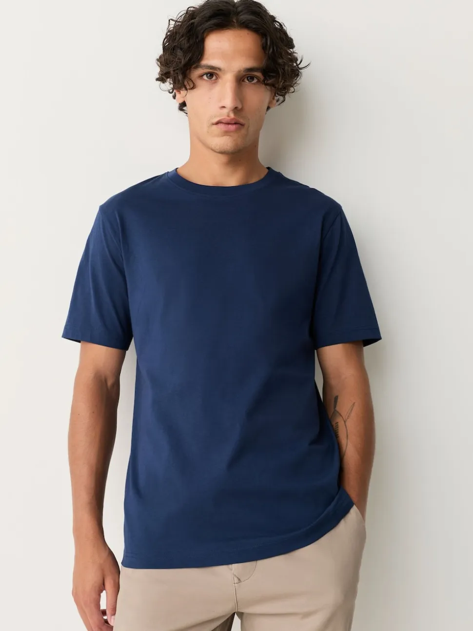 Deep Blue Slim Fit Essential Crew Neck Cotton T-Shirt