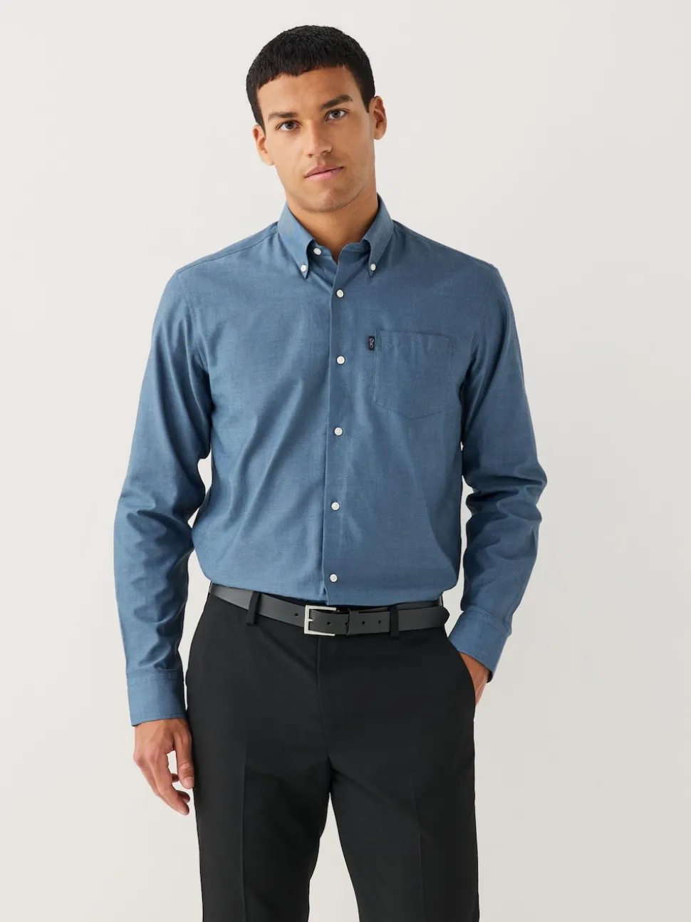 Denim Blue Regular Fit Button Down Easy Iron Oxford Shirt