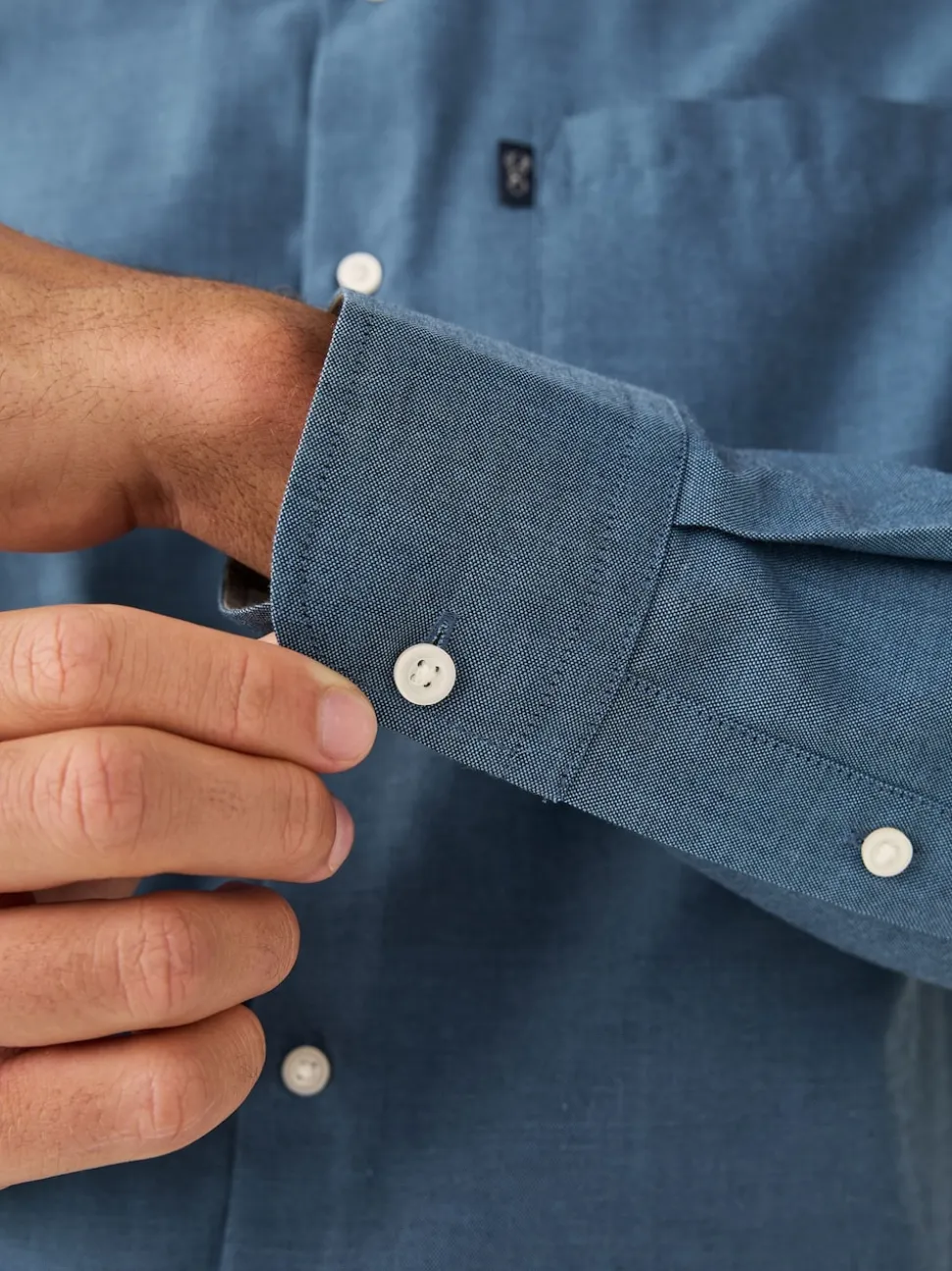 Denim Blue Regular Fit Button Down Easy Iron Oxford Shirt