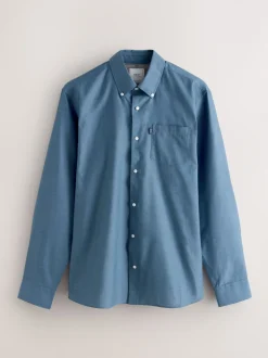 Denim Blue Regular Fit Button Down Easy Iron Oxford Shirt