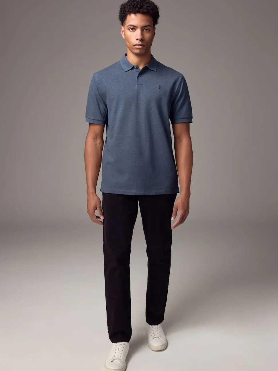 Denim Marl Regular Fit Short Sleeve Pique Polo Shirt