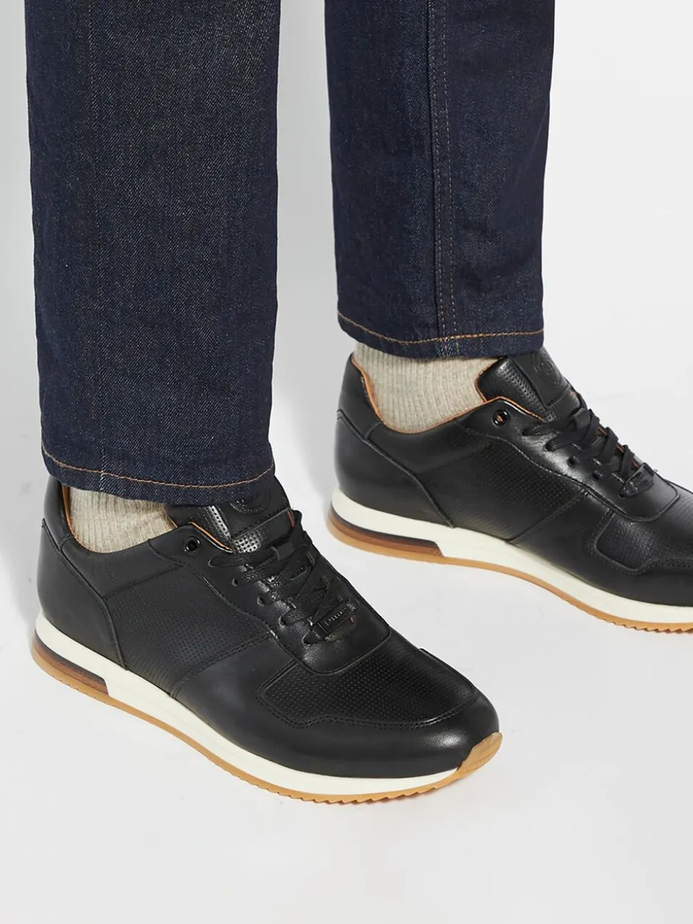Dune London Black Standard Fit Trilogy Perforated Runner Trainers