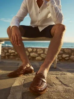 Dune London Brown Brickles Woven Loafers