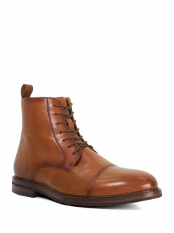 Dune London Brown Wide Fit Matias Toecap Detail Ankle Boots