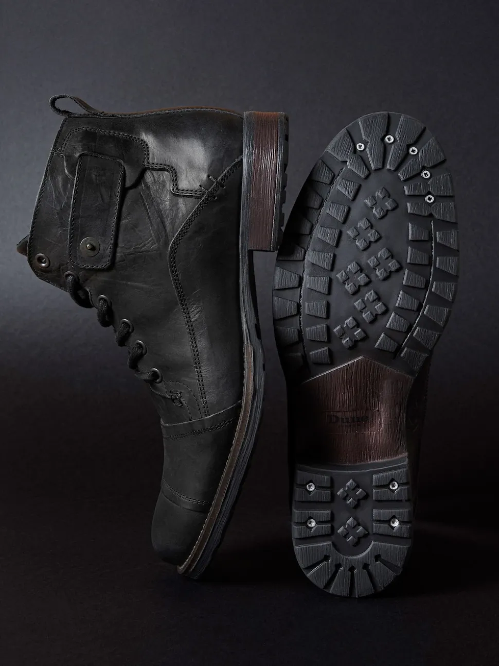 Dune London Charcoal Black Standard Fit Heavy Duty Leather Simon Ankle Boots