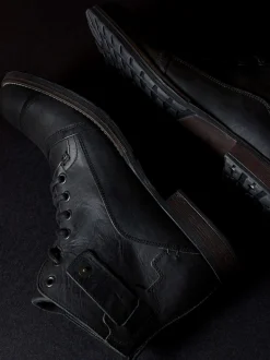 Dune London Charcoal Black Standard Fit Heavy Duty Leather Simon Ankle Boots