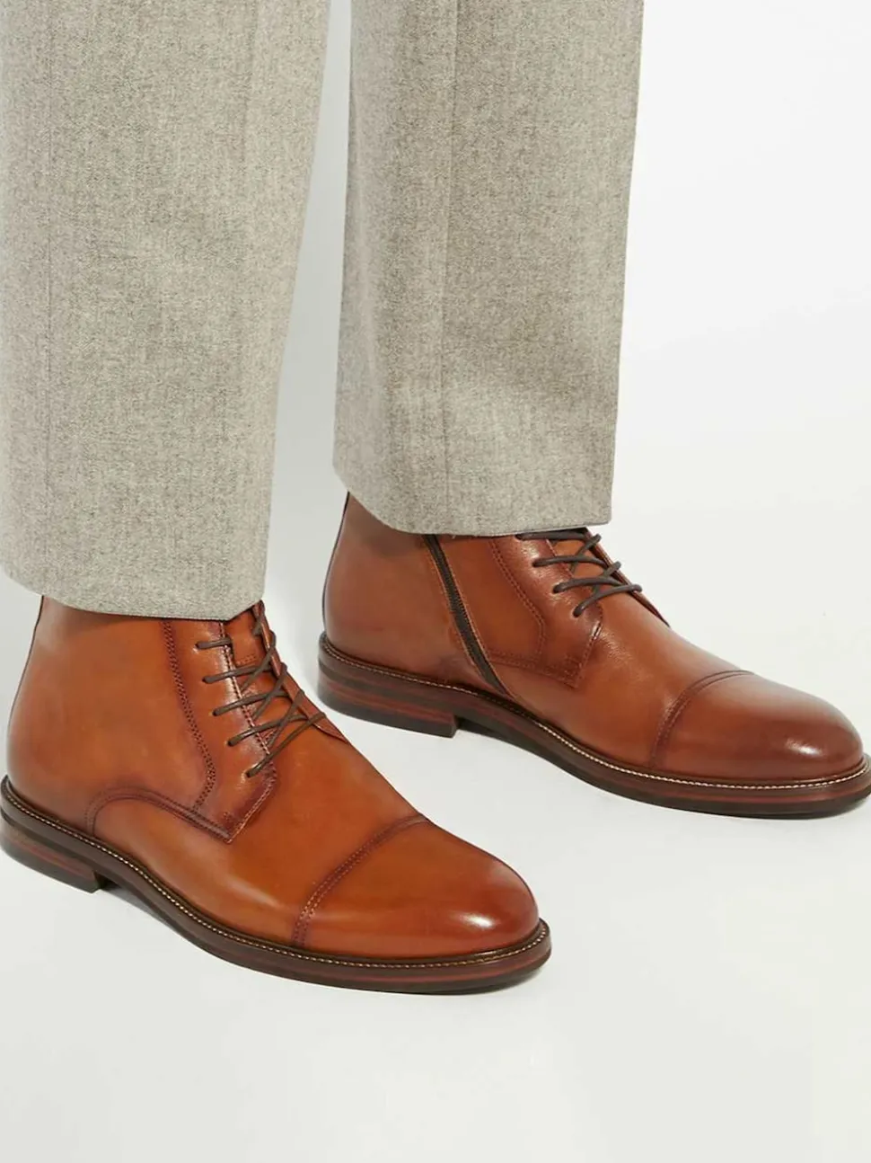 Dune London Light Brown Standard Fit Matias Toecap Detail Ankle Boots