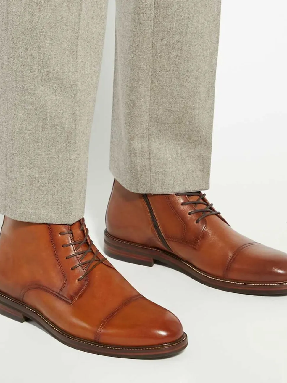 Dune London Light Brown Standard Fit Matias Toecap Detail Ankle Boots