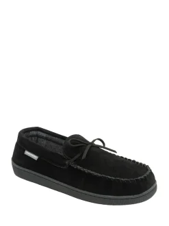 Dunlop Black Suede Lace-Up Moccasin Full Slippers
