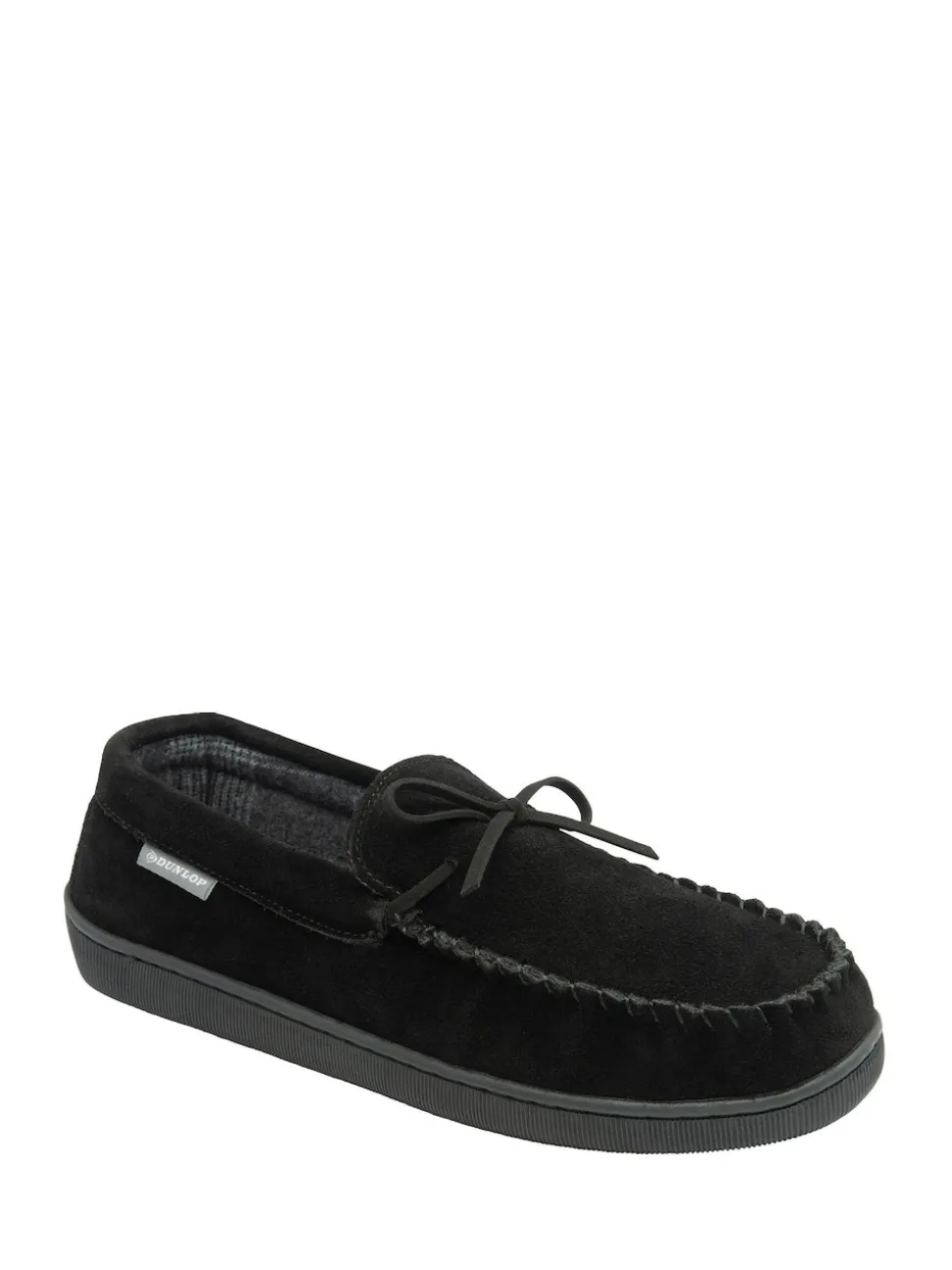 Dunlop Black Suede Lace-Up Moccasin Full Slippers