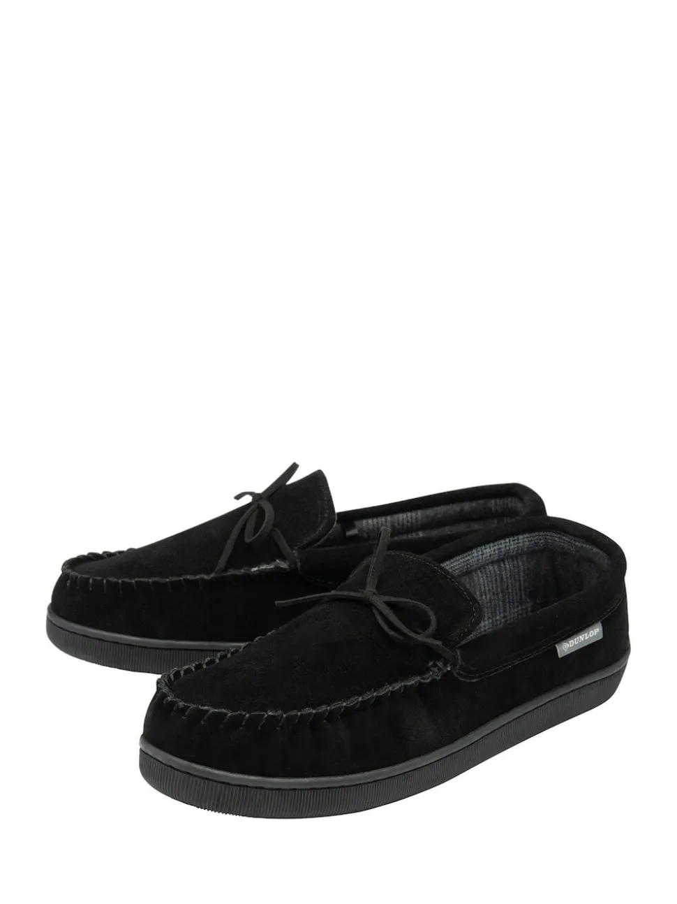 Dunlop Black Suede Lace-Up Moccasin Full Slippers