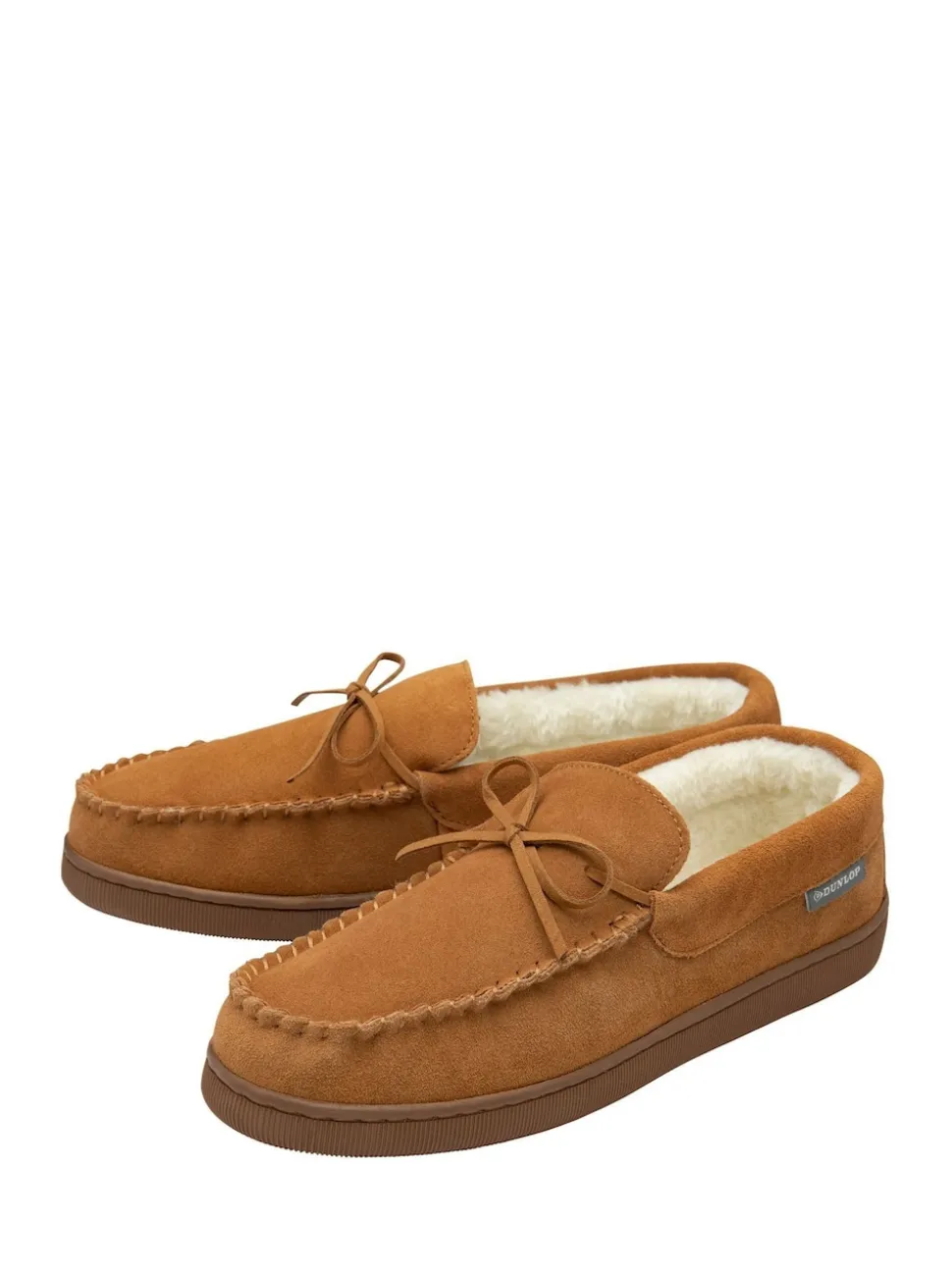 Dunlop Brown Mens Faux Fur Lined Leather Moccasin Slippers
