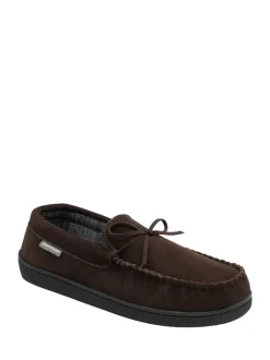 Dunlop Brown Suede Lace-Up Moccasin Full Slippers