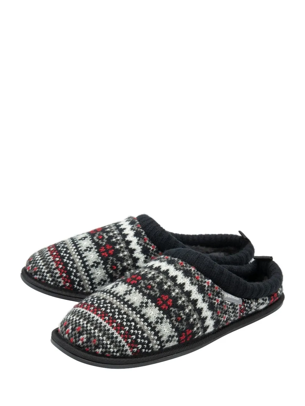 Dunlop White Mens Fairisle Pattern Warm Lined Slipper Mules