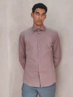 Dusky Pink Slim Fit Cotton Stretch Long Sleeve Formal Shirt