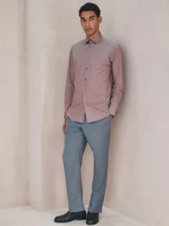 Dusky Pink Slim Fit Cotton Stretch Long Sleeve Formal Shirt