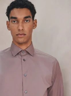 Dusky Pink Slim Fit Cotton Stretch Long Sleeve Formal Shirt