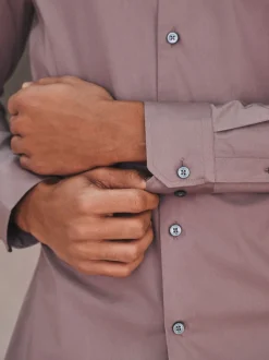 Dusky Pink Slim Fit Cotton Stretch Long Sleeve Formal Shirt
