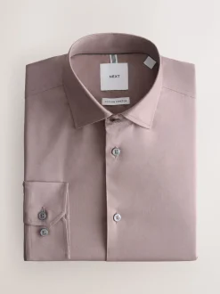 Dusky Pink Slim Fit Cotton Stretch Long Sleeve Formal Shirt