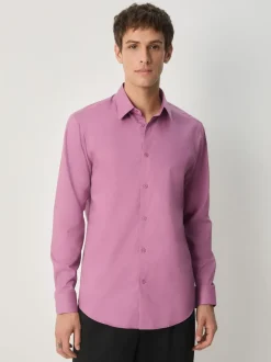 Dusty Pink Regular Fit Easy Care Textured Single Cuff Smart Shirt
