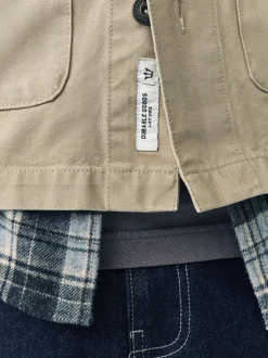 Ecru Corduroy Collar Canvas Shacket Overshirt