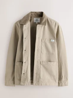 Ecru Corduroy Collar Canvas Shacket Overshirt