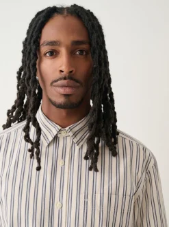 Ecru Cream Poplin Stripe Long Sleeve Shirt