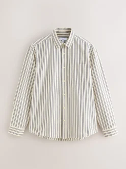 Ecru Cream Poplin Stripe Long Sleeve Shirt