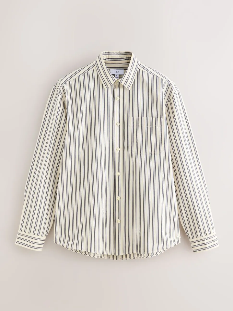 Ecru Cream Poplin Stripe Long Sleeve Shirt