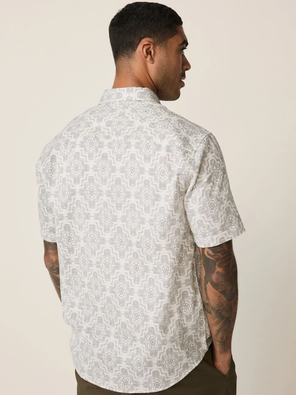 Ecru Floral Print Short Sleeve Shirt