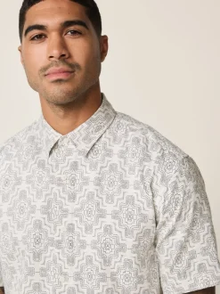 Ecru Floral Print Short Sleeve Shirt