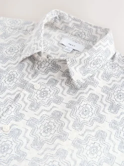 Ecru Floral Print Short Sleeve Shirt