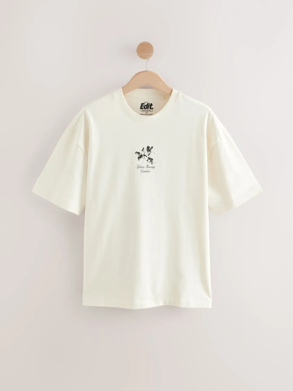 Ecru Floral Relaxed Fit Graphic Print Heavy Weight T-Shirt