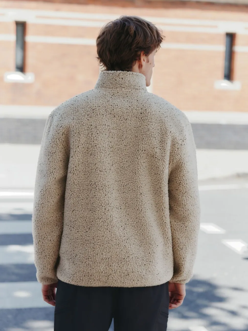 Ecru Marl Nep Borg Quarter Zip Neck Funnel Fleece