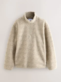 Ecru Marl Nep Borg Quarter Zip Neck Funnel Fleece