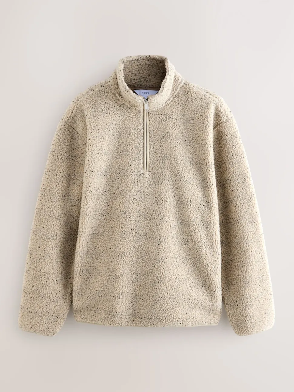 Ecru Marl Nep Borg Quarter Zip Neck Funnel Fleece