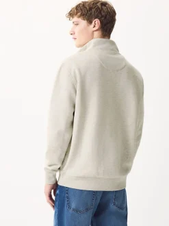 Ecru Marl Quarter Zip Cotton Rich Jersey Sweatshirt