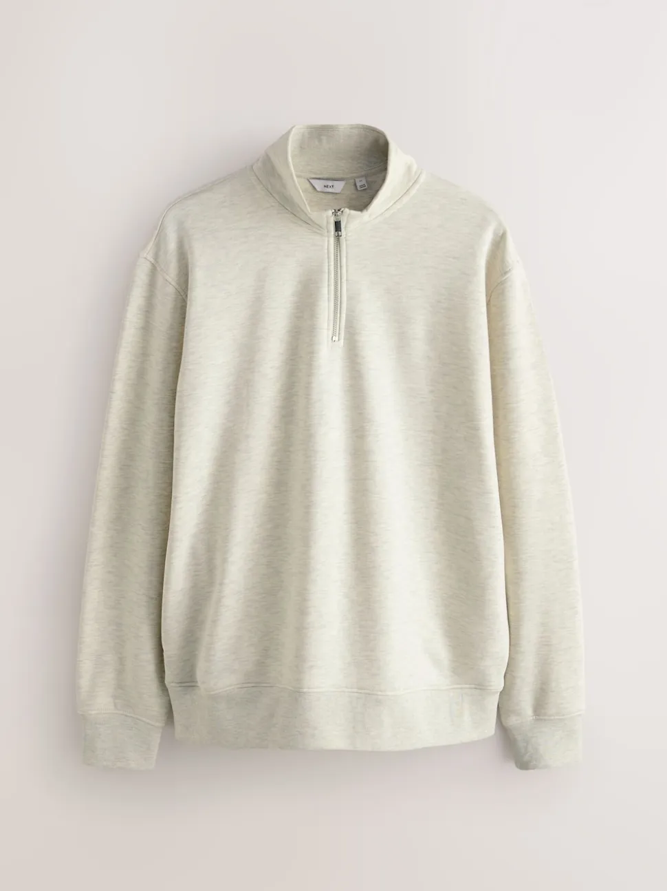 Ecru Marl Quarter Zip Cotton Rich Jersey Sweatshirt