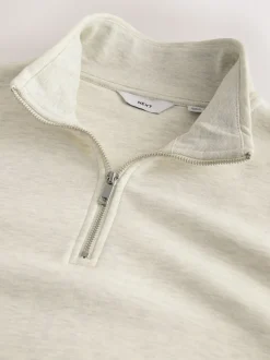 Ecru Marl Quarter Zip Cotton Rich Jersey Sweatshirt