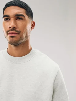 Ecru Marl Regular Fit Heavyweight Cotton Rich Crew Neck Sweatshirt