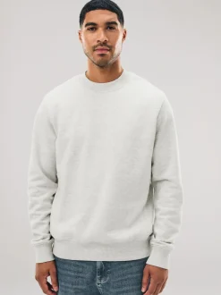 Ecru Marl Regular Fit Heavyweight Cotton Rich Crew Neck Sweatshirt