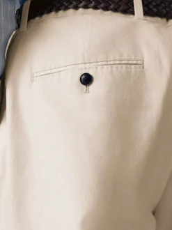 Ecru Regular Fit Smart Linen Cotton Blend Belted Trousers