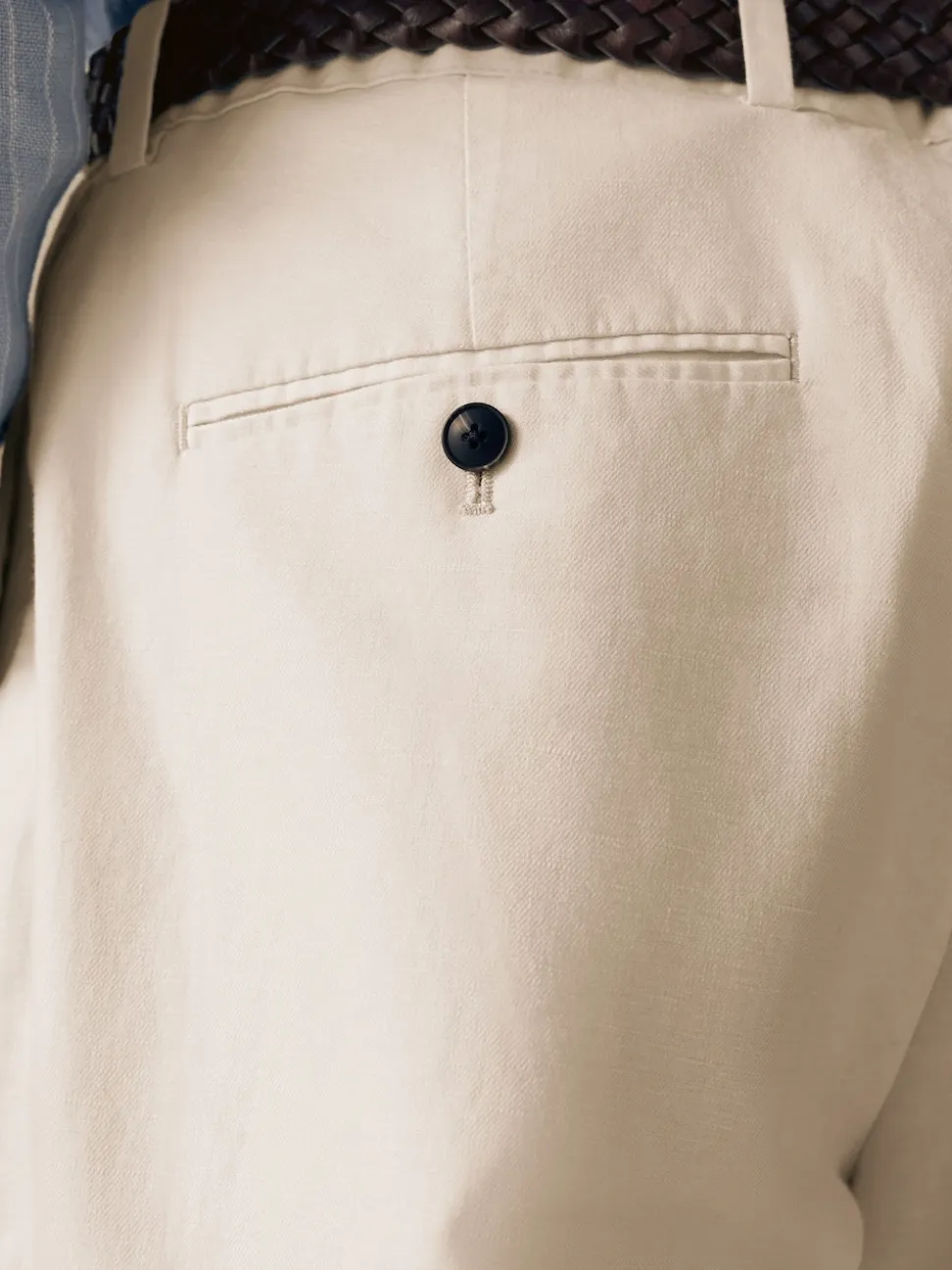 Ecru Regular Fit Smart Linen Cotton Blend Belted Trousers