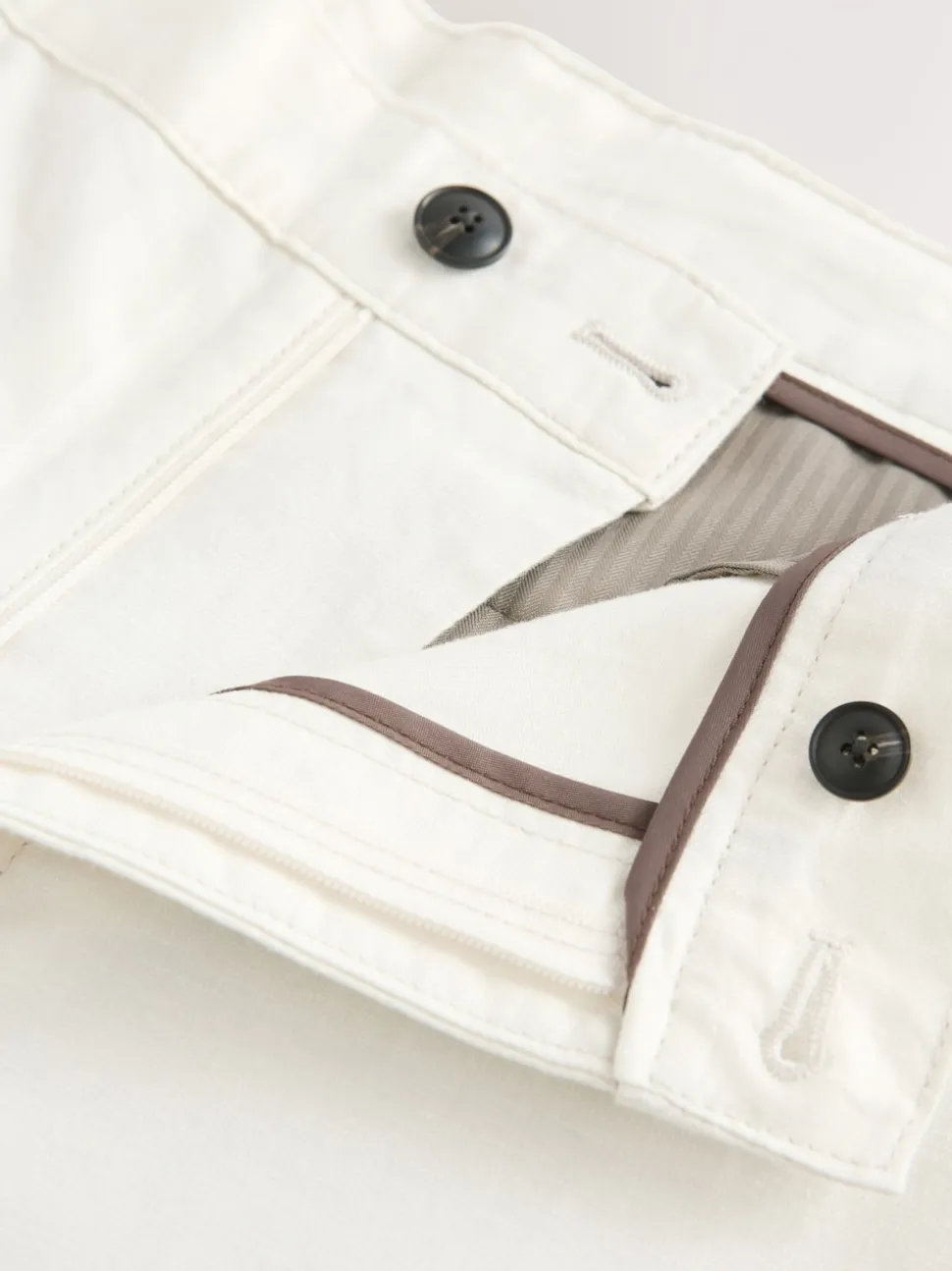 Ecru Regular Fit Smart Linen Cotton Blend Belted Trousers