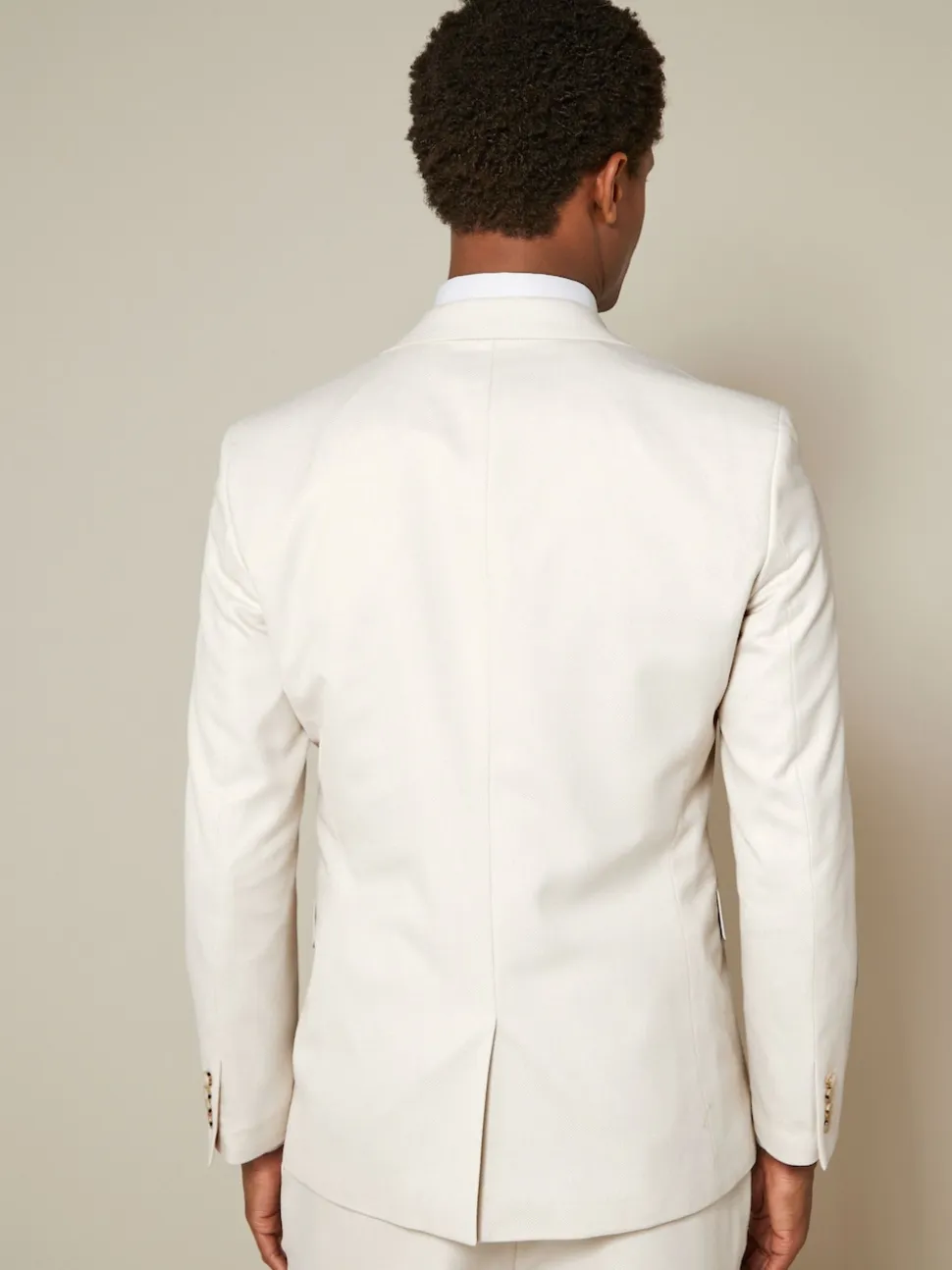 Ecru Slim Fit Textured Suit Jacket